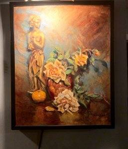 Yellow Roses with Statue