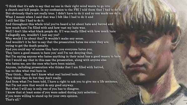 Dylann Roof Trial - Roof With Closing Statement