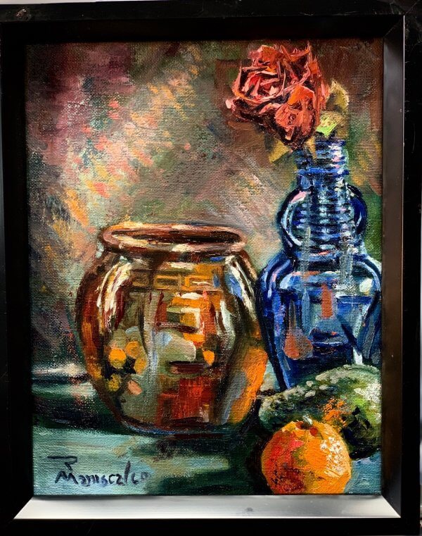 Still Life with Orange, Avocado and Rose