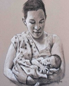 Baby/Parent Charcoal sketches (with Conte) 9" x 12"