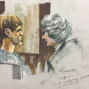 Dylann Roof conferring with his defense team A