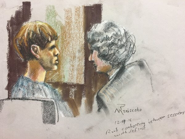 Dylann Roof conferring with his defense team A