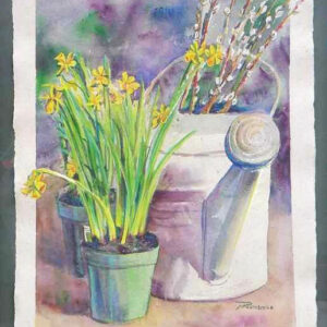 Cattails Daffodils Watering Can