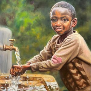 young boy washing hands