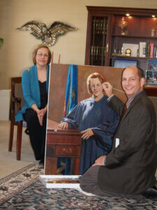 Finishing touches on the portrait of Justice Kelly in 2008