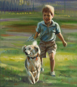 child running with his dog
