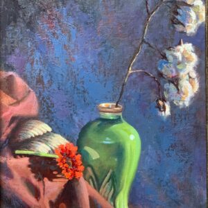 green vessel and cotten