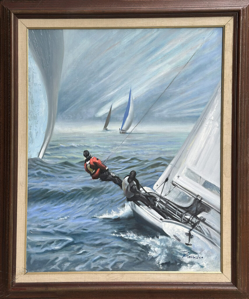 "Clipping on" refers to tethering as a counter weight on a racing sailboat, as shown
