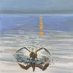 Smooth Landing 16 x 20" oil on panel, framed by the artist Smooth Landing depicts a beautiful Swann coming in for a perfect landing on a still, misty pond. It was very relaxing as I experienced this oment in my imagination. I achieved a perfect balance between the warm of the sun against the cool of the sky and water. I hope it has a similar effect on you. Can you think of a place in your heart where a calm, misty Swann would feel at home?